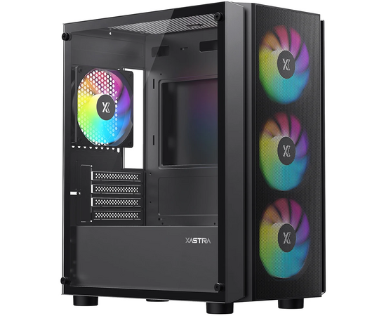 Корпус XASTRA A402 M 4 ARGB-C6 Black (A402 M-4 FC12 A-BK-C6) m ATX/Mesh/full-size TG/ 4x120mm ARGB PWM fans/Argb+PWM HUB 6port