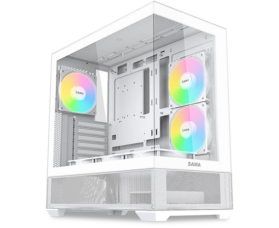 Корпус SAMA V40 White (V40-WHADA6 X1-GL) без БП, Midi-Tower, TG, 6x120mm ARGB, 2x USB 3.0 + 1x USB 3.1 Type-C, ATX, m ITX