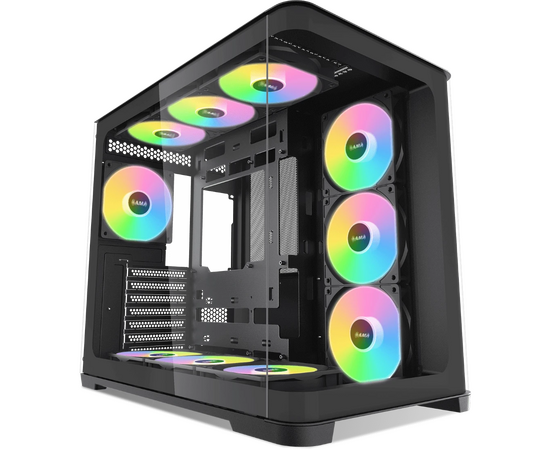 Корпус SAMA V60 Black (V60-BKADA7 X1-GL) без БП, Midi-Tower, TG, 7x120mm ARGB, 2x USB 3.0 + 1x USB 3.1 Type-C, ATX, m ITX
