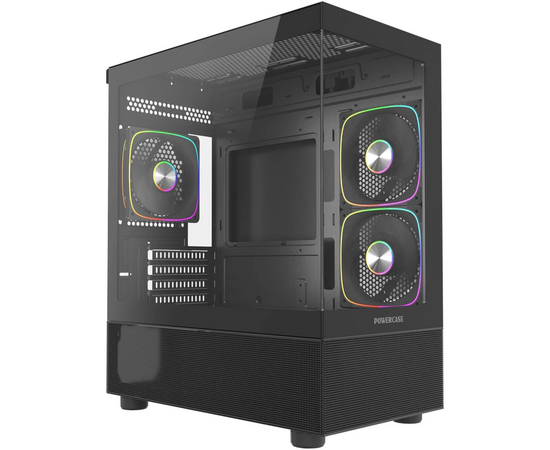 Корпус Powercase Vision Micro M2 ARGB (CVMBM2-A3), Tempered Glass, 3x 120mm ARGB PWM Fan, чёрный, m ATX
