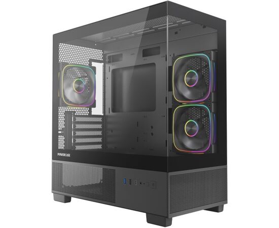 Корпус Powercase Vision Micro S4 B (CVMMSHB-A3), Tempered Glass, Type-C, 3x 120mm ARGB PWM Fan, ARGB+PWM HUB, чёрный, m ATX