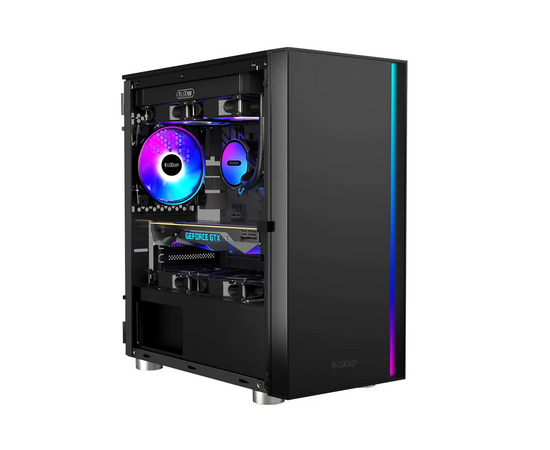 Корпус Pc Cooler LM300 ARGB BK, без БП, Flat Mid Tower, Black, TG, 0.45 SPCC, 1x120mm m ATX, m ITX 170/330/150mm 2x2.5", 5x PCI 1x USB-A 3.0,