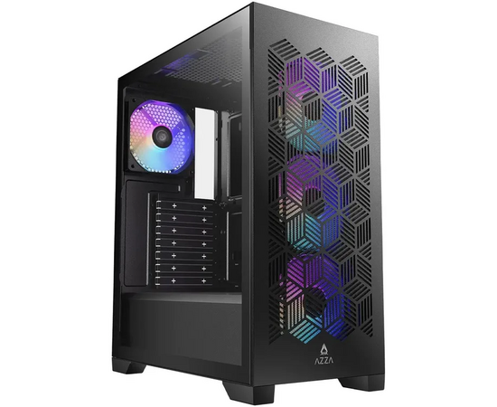 Корпус AZZA Aerohex (csaz-203a03), Midi-Tower, без БП, ATX, черный