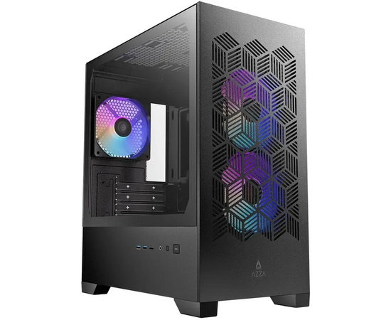 Корпус AZZA Aerohex-M (csaz-203a03m), без БП, m ATX, черный