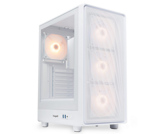 Корпус HSPD M510 (M510-TGWH-ARGB), без БП, Mesh Mid Tower, White, TG, 0.5 SPCC, 4x120mm ARGB ATX, m ITX 180/280/160mm 1x2.5", 7x PCI 2x USB-A 3.0