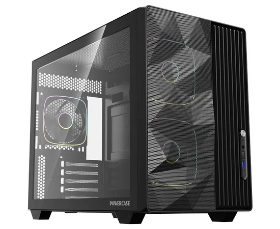 Корпус Powercase TX3 ARGB (CTX3 AB-A3), TG, Type-C, 3x 120мм ARGB PWM Fans, чёрный, m ATX