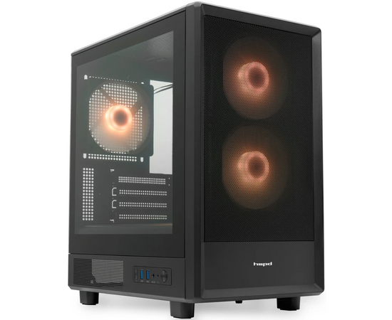 Корпус HSPD M310 (M310-TGBK-ARGB), без БП, Mesh Mini-tower, Black, TG, 0.4 SPCC, 3x120mm ARGB m ATX, m ITX 180/280/160mm 1x2.5", 4x PCI 2x USB-A